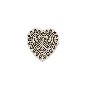 Silkrute Floral Print Heart Shape Wooden Block Stamp | Heart Fabric Print | DIY Crafts (Pack of 1)