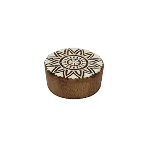 Silkrute Floral Wooden Mandala Pattern Round Block Stamps | DIY Crafts | Henna Patterns Pack of 1