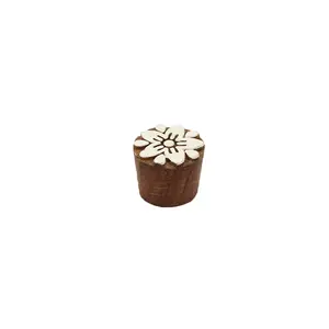 Silkrute Round Flower Wooden Block Stamp | Textile| DIY Craft | Clay Pottery Printing Pack of 1