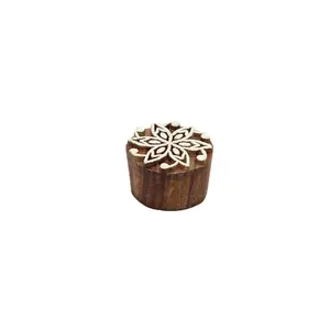 Silkrute Floral Print Round Wooden Block Stamp | DIY Crafts | Clay Pottery | Henna Tatoo (Pack of 1)