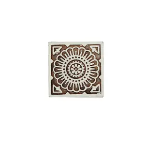 Silkrute Square Wooden Block Stamp | Textile Print | DIY Craft | Square Henna Tatoo Pack of 1