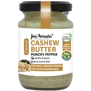 Jus Amazin Creamy Cashew Butter – Punchy Pepper (125g) | 18% Protein | Clean Nutrition | 93% Cashew nuts | Zero Chemicals | Vegan & Dairy Free | 100% Natural