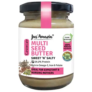 Jus Amazin Crunchy Seed Butter – Mixed Seeds, with Flax and Sunflower Seeds (125g) | 29% Protein | Clean Nutrition | 85% Mixed Seeds | Rich in Omega-3 | No Refined Sugar | Zero Chemicals | Vegan & Dairy Free | 100% Natural
