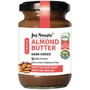 Jus Amazin Creamy Almond Butter – Dark Chocolate (125g) | 18% Protein | Clean Nutrition | 76% Almonds | Superfood Raw Cacao | No Refined Sugar | Zero Chemicals | Vegan & Dairy Free | 100% Natural