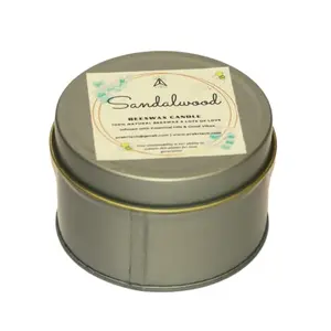 PRAKRTECH Divine Sandalwood Scented Beeswax Candle in Tin Jar No Unhealthy Black Fumes