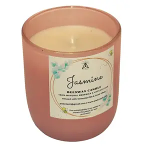 PRAKRTECH Sensual Jasmine Scented Beeswax Candle in Pink Glass Jar No Unhealthy Black Fumes