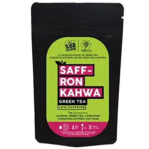 The Tea Trove - Kashmiri Kahwa Green Saffron Tea (50 G Serves 25 cups) with almonds Cardamom Cinnamon rose petals for digestion immunity & detox | Steep as Hot kahwa kashmiri tea or Iced kahwa tea