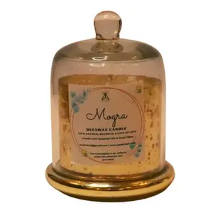PRAKRTECH Spicy Mogra Scented Beeswax Candle in Golden Bell Jar No Unhealthy Black Fumes