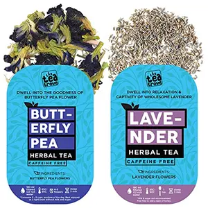 The Tea Trove Organic Butterfly Pea Flower Tea 25g & Pure dried lavender flowers 30g - Combo Pack | Caffeine Free Tea | 55g Herbal Tea - 110 Cups I