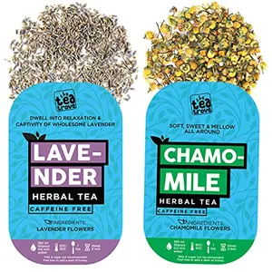 The Tea Trove - Organic Chamomile Tea - 25g & Dried Lavender Tea- 30g - Organic Sleep aid and stress relief tea Combo Pack | Caffeine Free Tea | 55g Herbal Tea - 110 Cups I