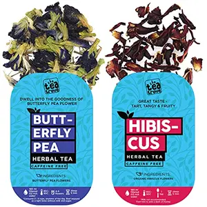 The Tea Trove Organic Blue Butterfly Pea Flower Tea (25g) & Hibiscus Flower Tea (50g) | Combo Pack | Caffeine Free tea | 75g Herbal Tea - 100 Cups |