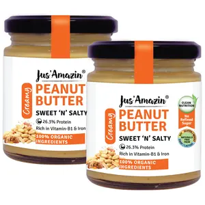 Jus Amazin Creamy Organic Peanut Butter – Sweet 'N' Salty (200g X2) - Pack Of 2
