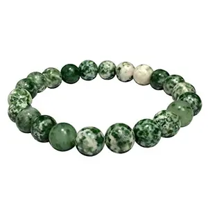 SATYAMANI Natural Stone Green Spot Jasper Beads Bracelet for Man Woman Boys & Girls- Color: Green & White (Pack of 1 Pc.)