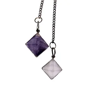 SATYAMANI Natural Energised Clear Quartz and Amethyst Eye Pyramid Chakra Balancing for Unisex Color- Clear (Pack of 1 Pc.)