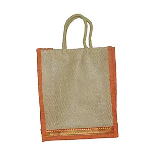 ALOKIK Lunch Jute Bags For Unisex With Zipper (Beige & Orange)