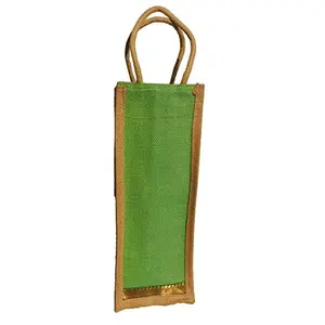 ALOKIK Dyed Laminated Bottle Jute Bags for Water Bottle Or Win 2 L Green and Beige
