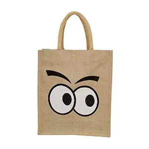 ALOKIK Eco Friendly Multipurpose Reusable Fancy Cautious Eyes Carry Jute Bags for Daily Routine (Pack of 1 Pc.)