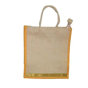 ALOKIK Laminated Jute Bags With Fabric For Ladies/Girls With Zipper (Big Yellow)