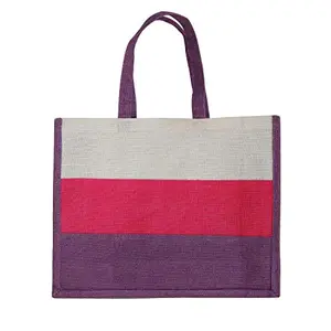 ALOKIK Laminated Striped Tote Jute Bags With Broader Straps (Multicolor)