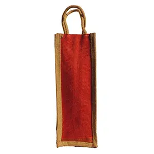 ALOKIK Jute Dyed Laminated Water Bottle Bags For Men And Wen (2 Litre; Red And Beige)