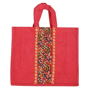 ALOKIK Laminated Jute Bags With Fabric For Unisex Without Zipper (Big Red)