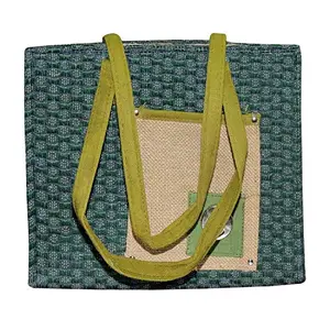 ALOKIK Laminated Jute Bags With Fabric for Ladies/girls With Zipper (Dark Green)
