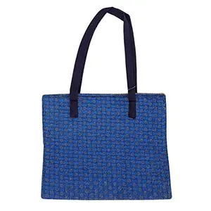 ALOKIK Laminated Jute Bags with Fabric for Ladies/Girls with Zipper (Big Royal Blue)