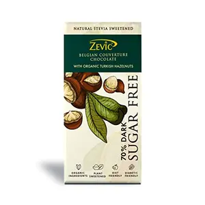 Zevic 70% Dark Belgian  Chocolate with Organic Turkish Hazelnuts 90 gmSweetened with Stevia - Rich in Vitamins & Miner