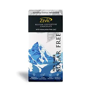 Zevic 70% Dark Belgian Sugar Free Chocolate with Himalayan Pink Salt 90 gm Sweetened with Stevia - Rich in Minerals & Antioxidants