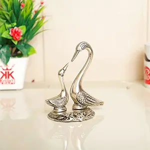 KridayKraft Metal Love Birds swan Set Pair of Kissing Duck Showpiece Statue - Medium silver