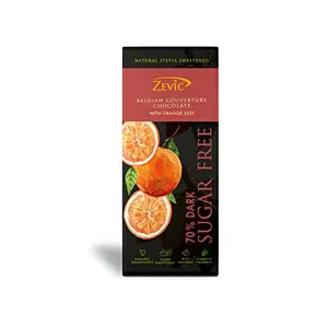 Zevic 70% Belgian Dark Chocolate with Orange Zest 40 gm | Sweetened with Stevia | Rich in Vitamin C & Anti| Vegan & | Free