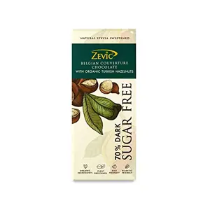 Zevic 70% Dark Belgian Chocolate with Organic Turkish Hazelnuts 40 gm Vegan | Friendly | Natural Sweetened | 