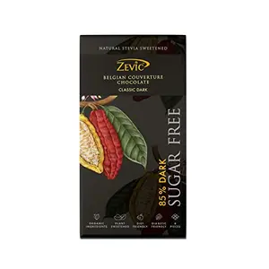 ZEVIC 85% Dark Belgian Chocolate 96Gm | Natural Stevia Sweetened | Vegan | Keto & Friendly | Free