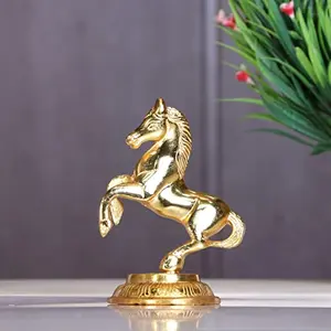 KridayKraft Golden Finish Jumping Horse Metal Statue for Wealth  Income and Bright Future & Feng Shui & Vastu ( 8.5 X 6.5 X 12 cm Gold)