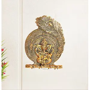 KridayKraft Metal Ganesha ji Statue Religious Wall Hanging Key Holder (Gold)