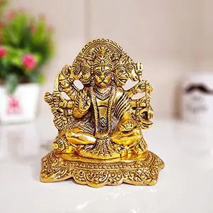 KridayKraft Metal Panchmukhi Hanuman ji Showpiece Figurines (Medium size Golden)