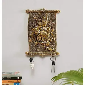 Kridaykraft Aluminium Calendar Ganesha ji Key Holder Decorative for Wall (Golden)