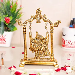 KridayKraft Radha Krishna on Swing jhula Metal Statue Gold Plated Decor Your HomeOffice & Radha Krishna MurtiShowpiece FigurinesReligious Idol Gift Article.