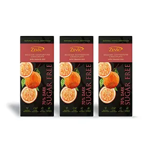 ZEVIC 70% Belgian Sugar Free Dark Keto Chocolate with Orange Zest | Keto & Diabetic Friendly | High in Antioxidants & Vitamin C | Sweetened with Stevia 40gm (Pack of 3)
