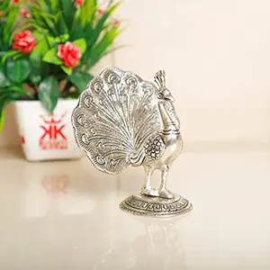 KridayKraft Peacock Metal StatueSilver Plated Peacock Showpiece Idol for Home Decorative Feng Shui As Table Top Figurine for Living RoomOfficeBedroomDecorative & Animal Gifting Item