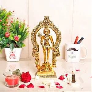 KridayKraft Metal Murugan Swami (Kartikeya) Statue Standing with Peacock Showpiece Figurines - Medium size Golden