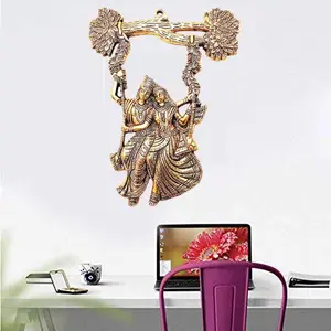 KridayKraft Radha Krishana Murti on Swing Jhula Metal Statue Gold Antique Finish So Looks Very Beautiful for Decor Your HomeOffice WallsShowpiece FigurinesReligious Idol Gift Article.
