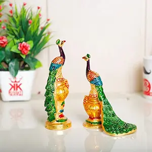 KridayKraft Metal Peacock Statue Multicolor Couple Pair Decorative Showpiece for Living Room Bedroom Home Office Decor Figurines Idol Murti Sculpture for Decoration & Gifting