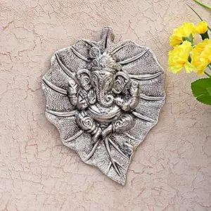 KridayKraft Multicolour Handmade Decorative Feng Shui Metal Pan Leaf Hanging Ganesh Ji Statue (Silver Plating)