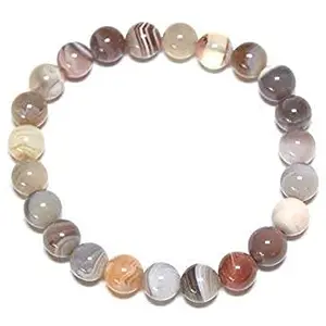 Crystal Cave Unisex Exports Botswana Agate Crystal stone Bracelet BEADS (White Brown 10mm)