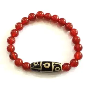 Carnelian with Nine Eyed Dzi Beads 8 MM Bracelet Tibetan Style