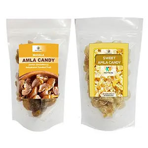 Jioo Organics Amla Candy Sweet | Dried Amla Candy (No Sugar Layer) and Ayurvedic Amla Candy Masala | Natural Dried Chatpata Spicy Amla Candy | 250g Each