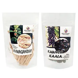 Jioo Organics 100% Natural Premium Ashwagandha Roots | Sticks And Kaunch Black Seeds | Kaunch k Beej | 100g Each