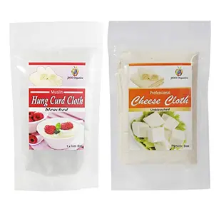 Jioo Organics Cotton Hung Muslin Curd/Dahi Cloth (White) and Cheesecloth Unbleached Muslin Cloth | Combo Pack