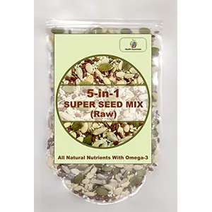 Jioo Organics 5 in 1 Raw Super Seeds Mix | Flax + White Sesame + Green Pumpkin + Watermelon & Sunflowers Seeds | 250 g